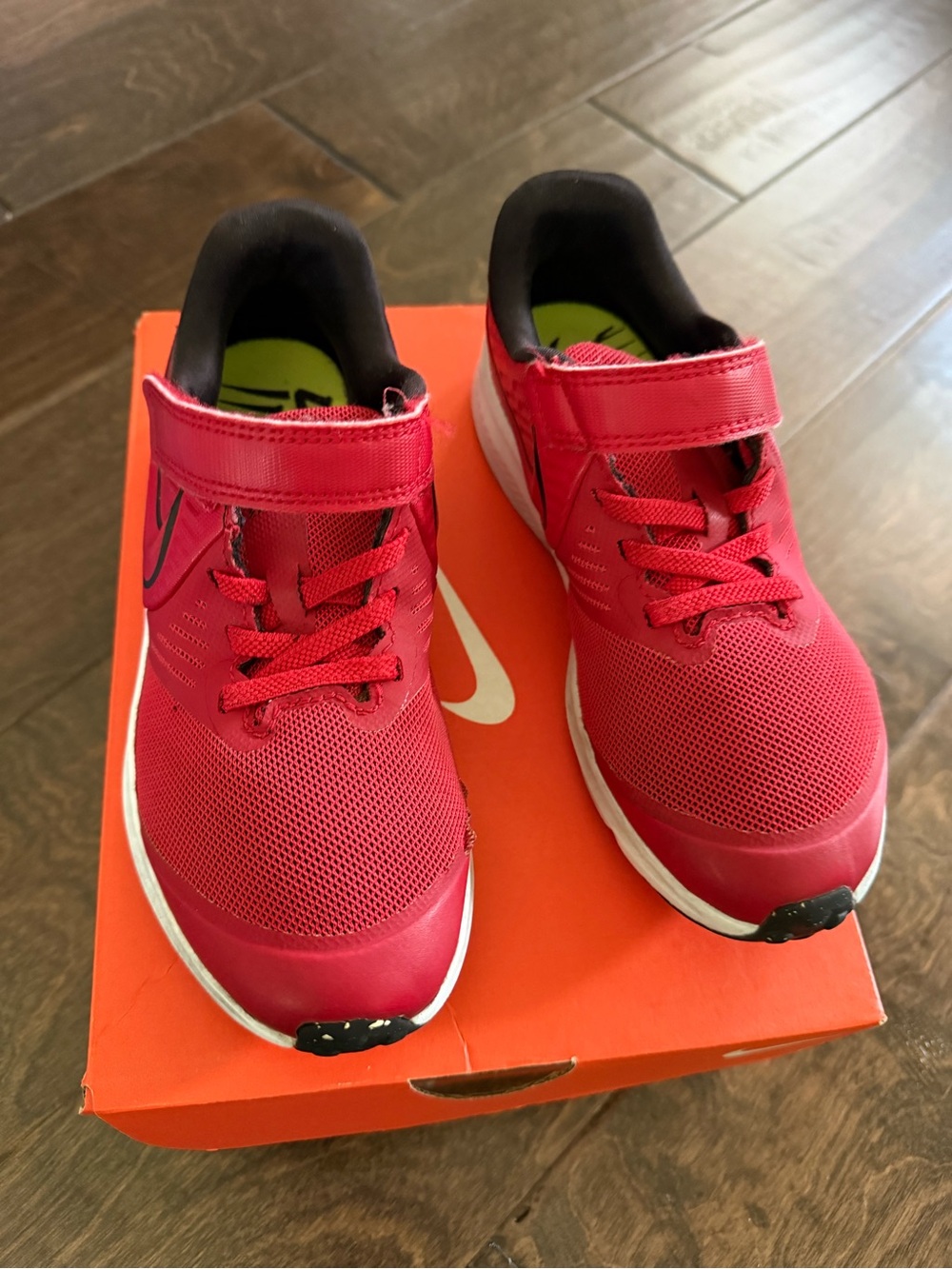 Nike Kids Bright Red Mesh Sneakers with Black Collar